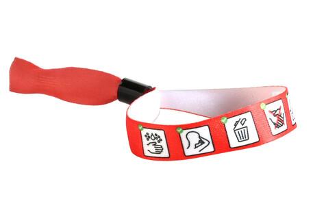 Red bracelet with pictogrammes for hygiene measures